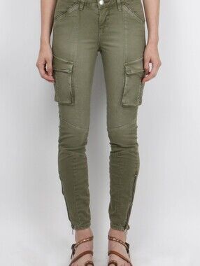 L'AGENCE Monte Carlo Skinny Cargo Pants Moto Utility Olive Green Ankle Zip Sz 29